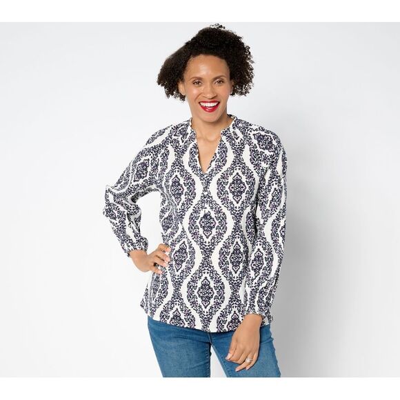 Belle By Kim Gravel Floral Embroidered V-Neck Black Top 1X